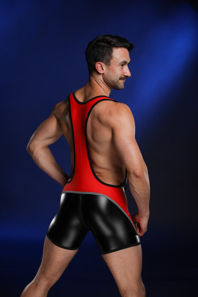 Mr S Leather Reflector Backzip Singlet Red