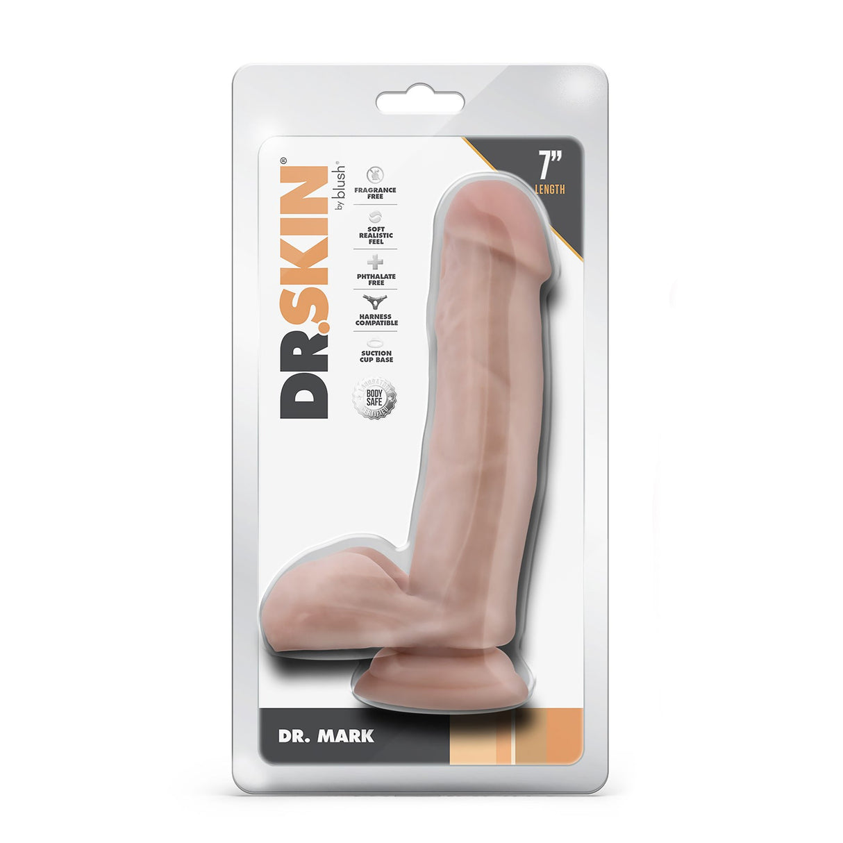 Dr Skin Silicone Dr Mark Dildo with Balls 7 Inch Light