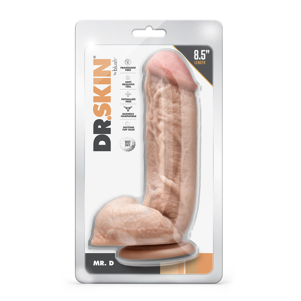 Dr Skin Silicone Mr D Dildo with Balls 8.5 Inch Light