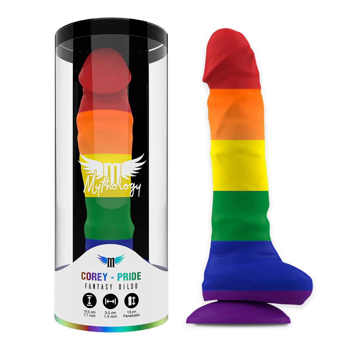 Mythology Corey Pride Dildo Large 7.5 Inch Rainbow
