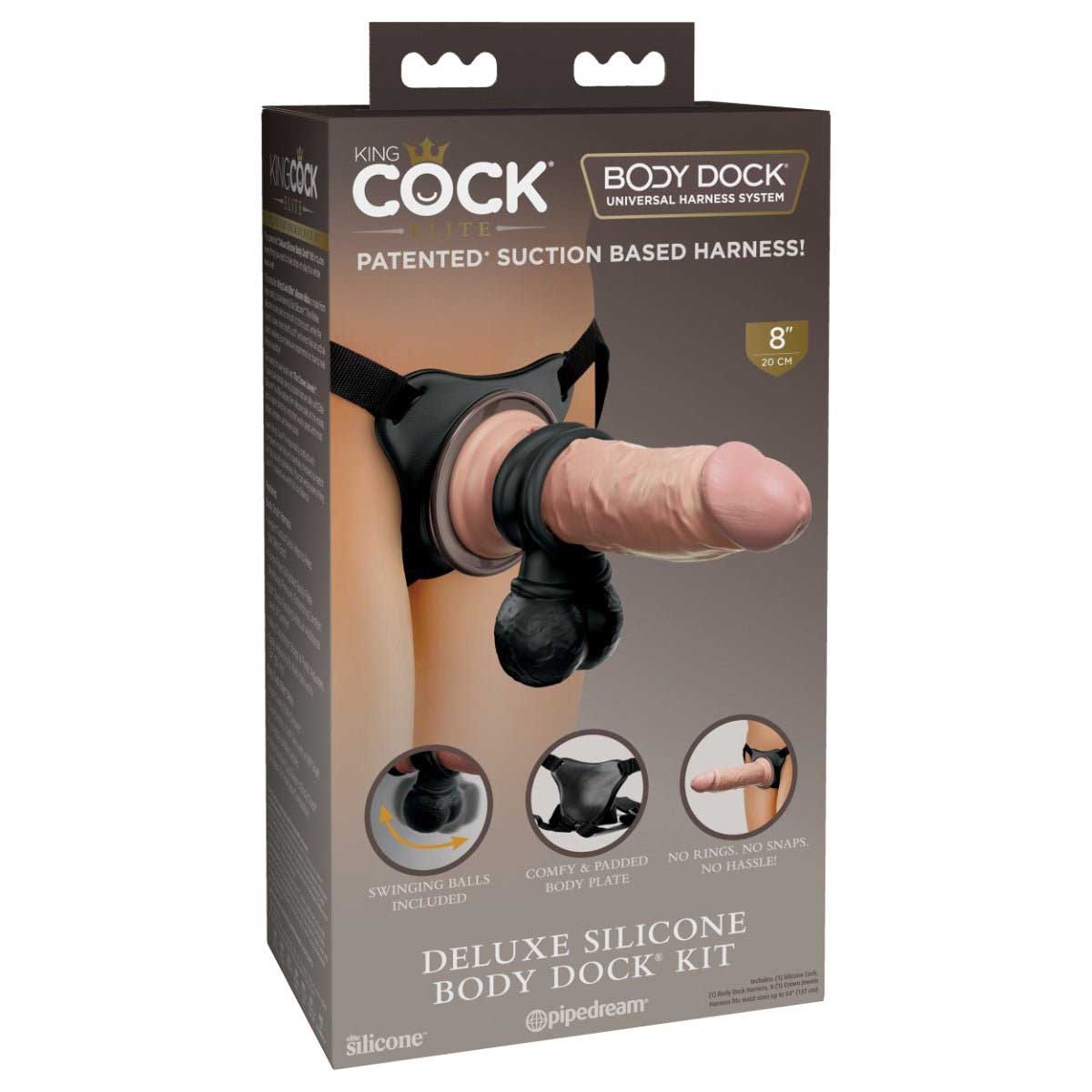 Pipedream King Cock Elite Deluxe Silicone Body Dock Kit 8 Inch Flesh