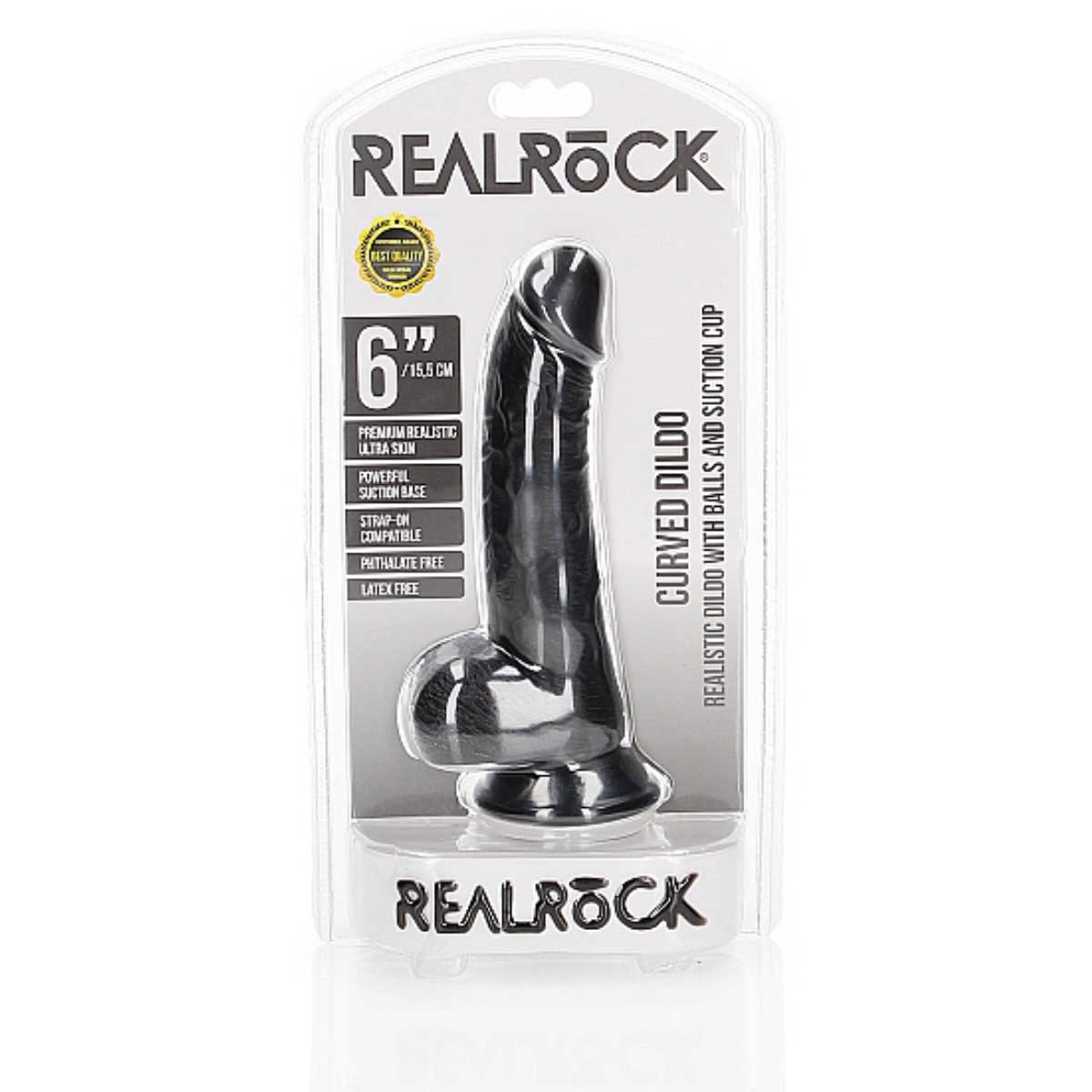 RealRock Curved Realistic Dildo with Balls 6 Inch Black