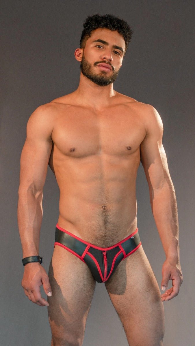 Dale Mas Smooth Skin Neoprene Jock Brief Black Red - FETCH