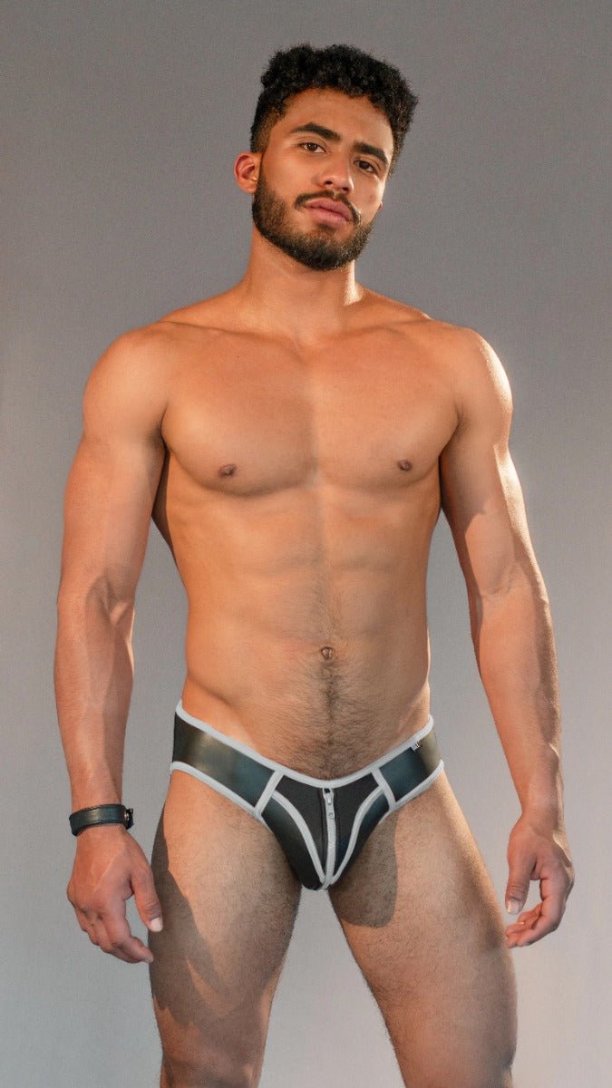 Dale Mas Smooth Skin Neoprene Jock Brief Black White - FETCH