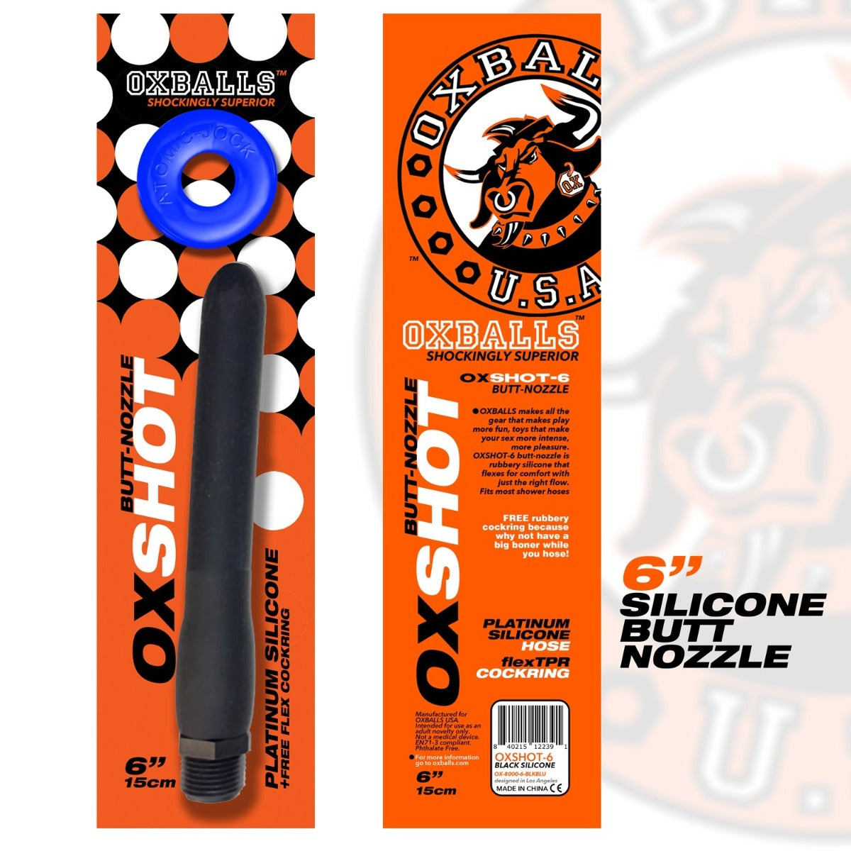 Oxballs OXSHOT Shower Douche 6 Inch with Flex Cock Ring Blue