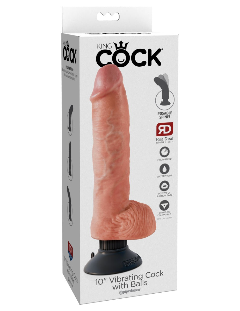 Pipedream King Cock 10 Inch Vibrating Cock with Balls Flesh