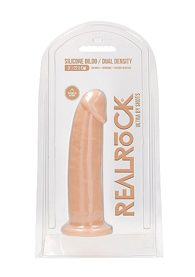 RealRock Dual Density Silicone Dildo without Balls 9 Inch Flesh