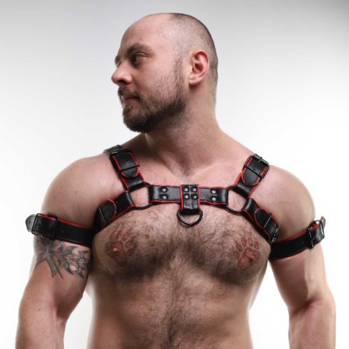 ruff GEAR Double Tone Leather Bulldog Harness Red Black