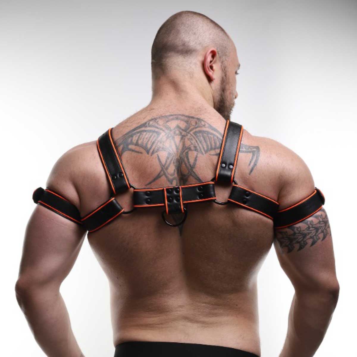 ruff GEAR Leather Bulldog Reflector Harness Black Neon Orange