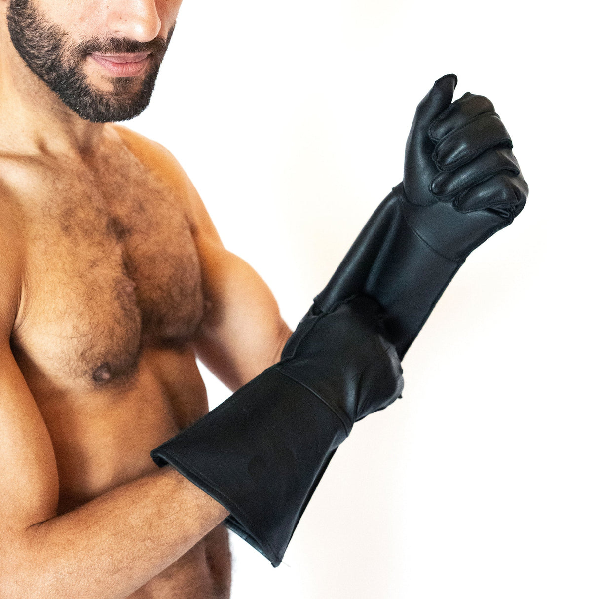 ruff GEAR Leather Gauntlet Motorcycle Gloves Black