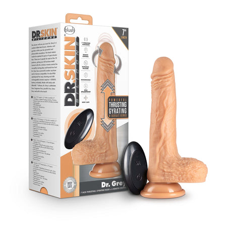 Dr Skin Silicone Dr Grey Thrusting Gyrating Vibrating Dildo 7 Inch Light