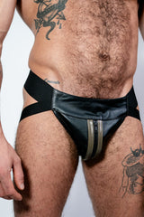 ruff GEAR Double Tone Leather Zip Jockstrap Army Black