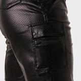 Locker Gear Punch Hole Leatherette Loose Fit Cargo Short Black