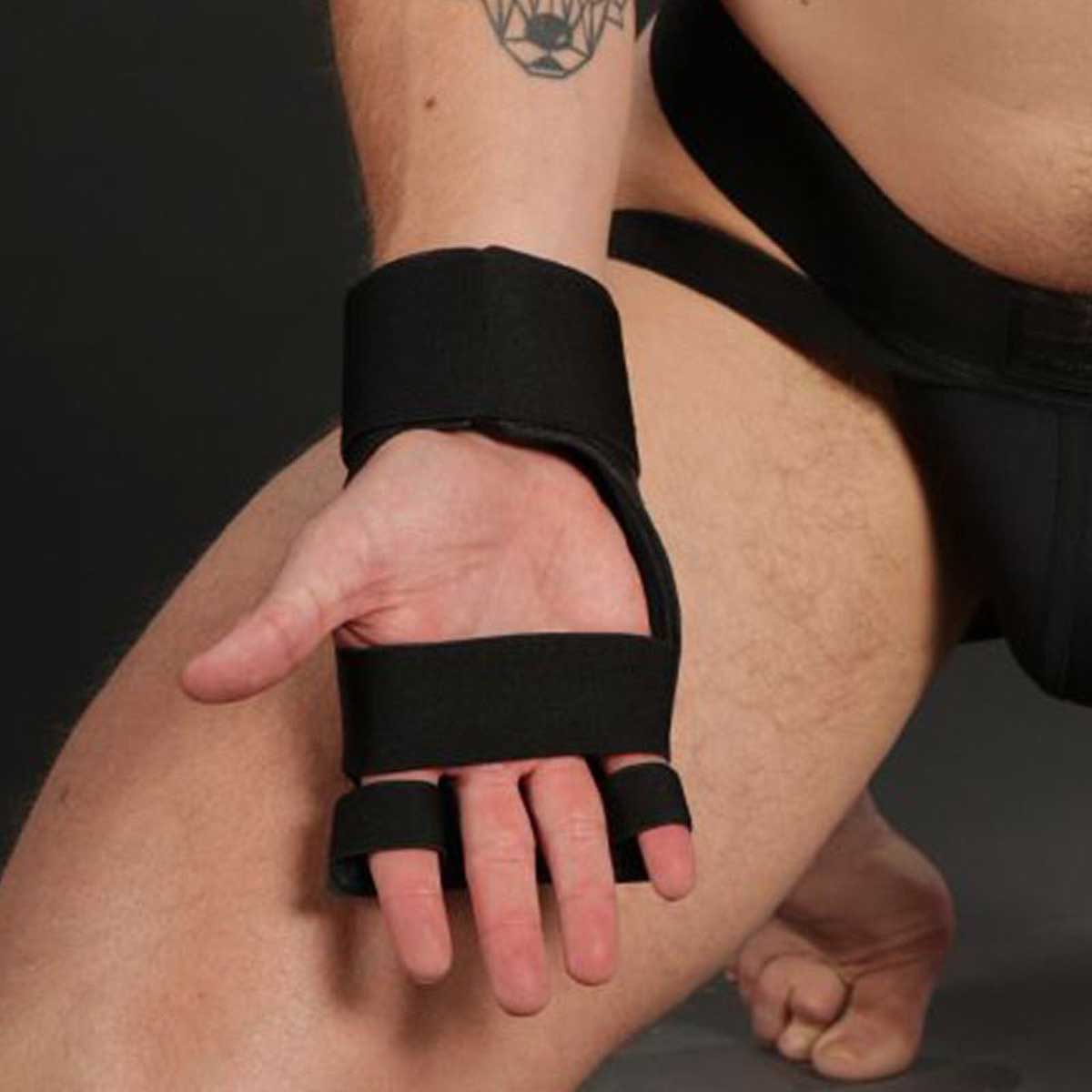Mr S Leather Open Paw Puppy Gloves Black Red
