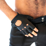 ruff GEAR Fingerless Leather Gloves Black