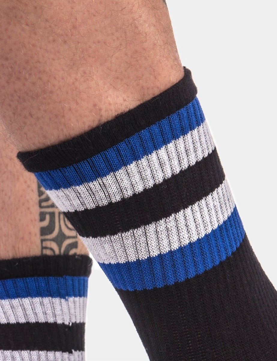 Barcode Berlin Half Fetish Socks Stripes Black Royal White