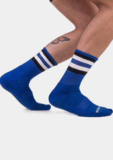 Barcode Berlin Half Fetish Socks Stripes Royal Black White