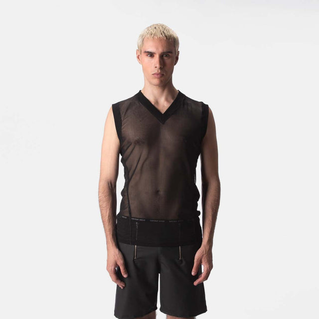 Barcode Berlin Muscle Mesh V Neck Lolo Black - FETCH