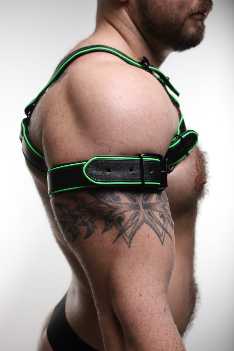 ruff GEAR Leather Reflector Bicep Strap Black Neon Green