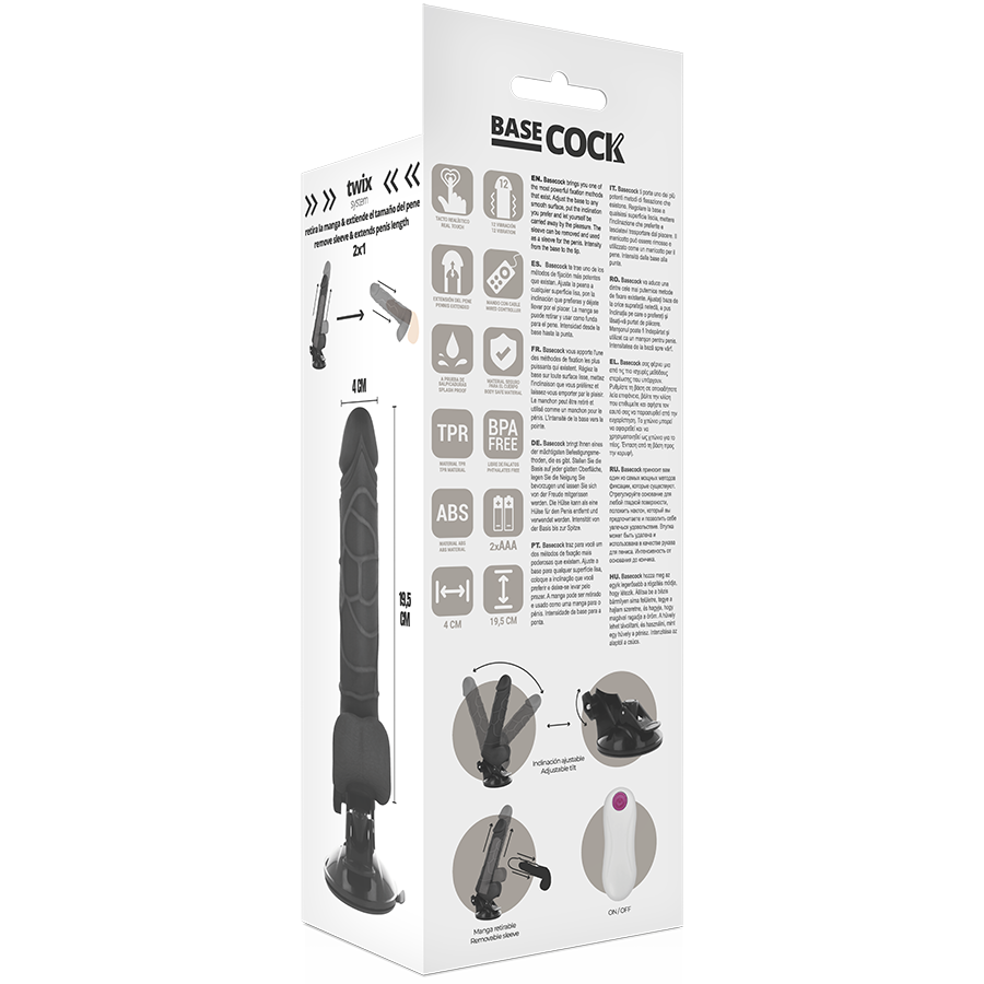 Basecock Realistic Vibrating Dildo with Remote 7.5 Inch Black