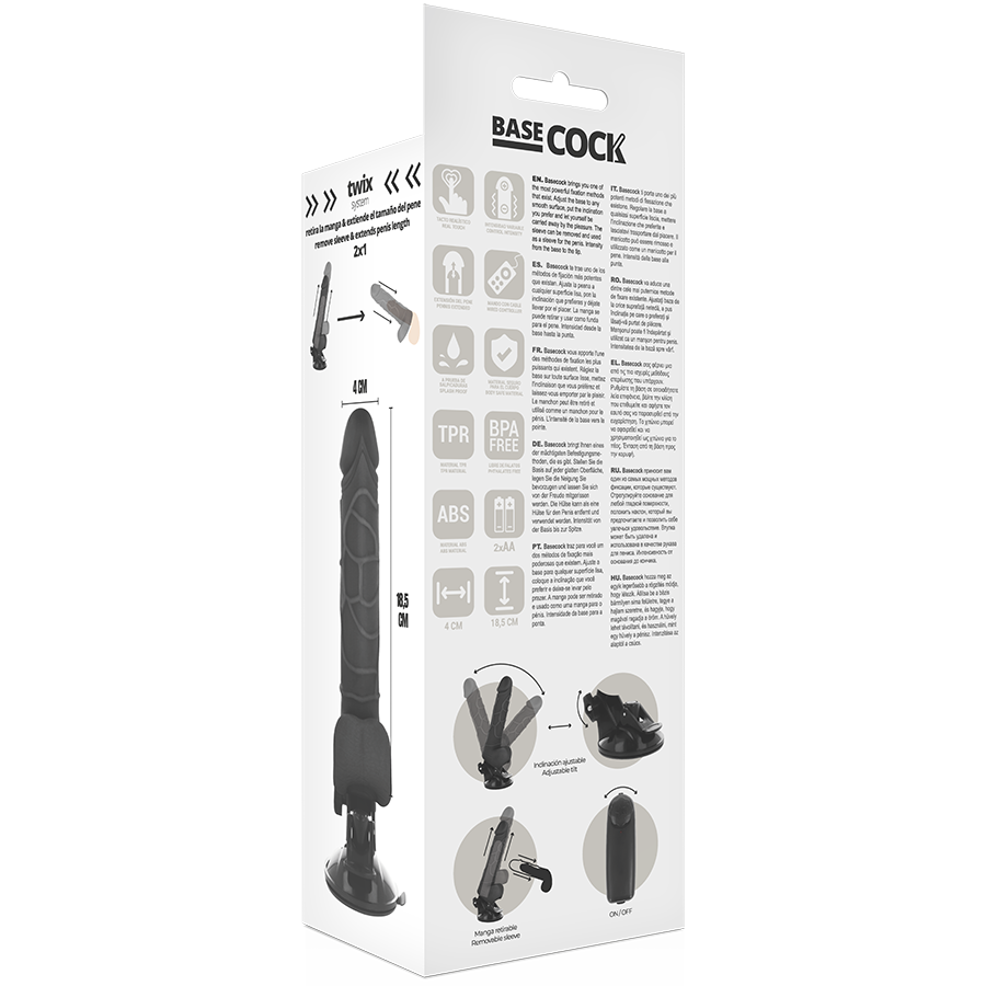 Basecock Realistic Vibrating Dildo with Remote 7 Inch Black