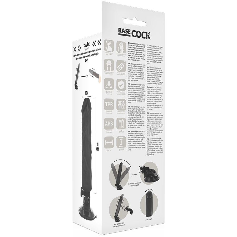 Basecock Realistic Vibrating Dildo with Remote Control 8 Inch Black