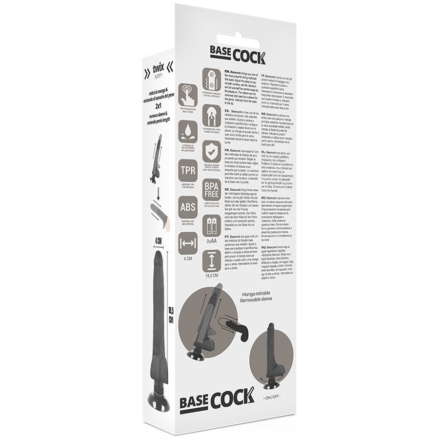 Basecock Realistic Vibrating 2 in 1 Dildo 7 Inch Black