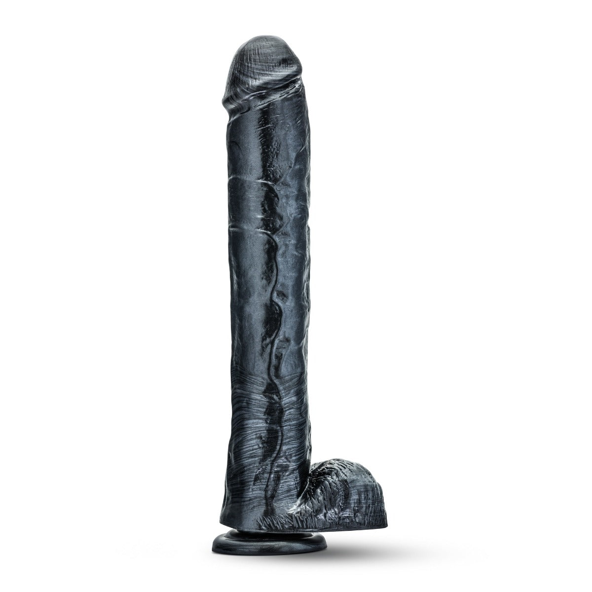 Jet Dark Steel Carbon Metallic Black Dildo 14 Inch