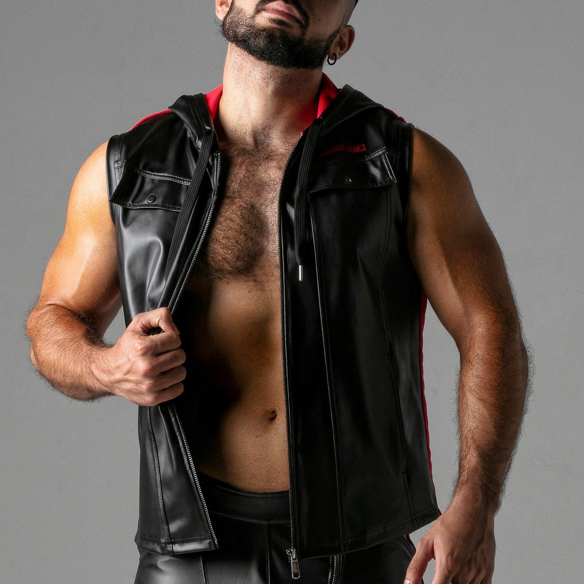 Locker Gear Leatherette Sleeveless Hoody Red