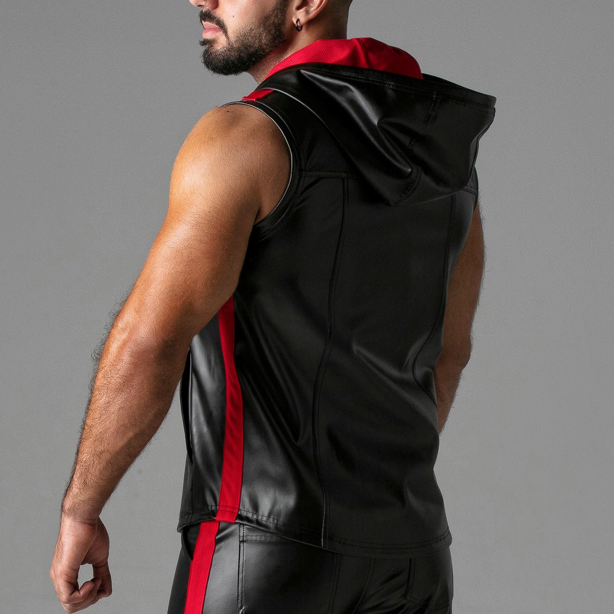 Locker Gear Leatherette Sleeveless Hoody Red