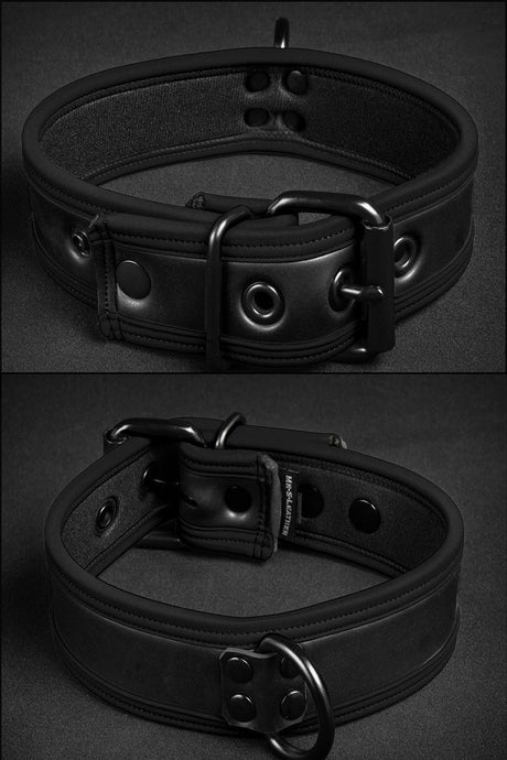 Mr S Leather Neoprene Puppy Collar Black Black