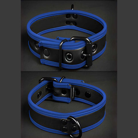 Mr S Leather Neoprene Puppy Collar Black Blue
