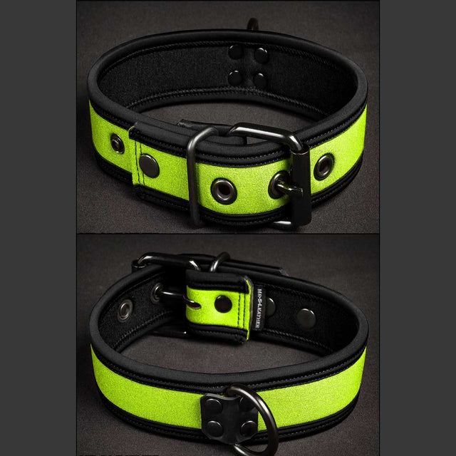 Mr S Leather Neoprene Puppy Collar Lime Black
