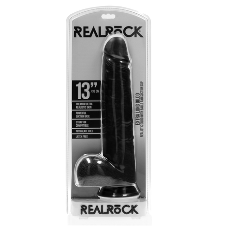 RealRock Extra Long Dildo with Balls 13 Inch Black