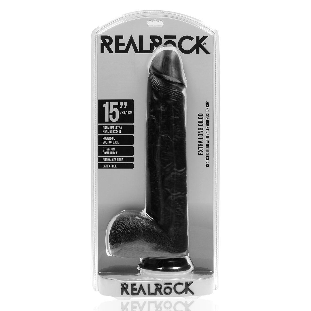 RealRock Extra Long Dildo with Balls 15 Inch Black