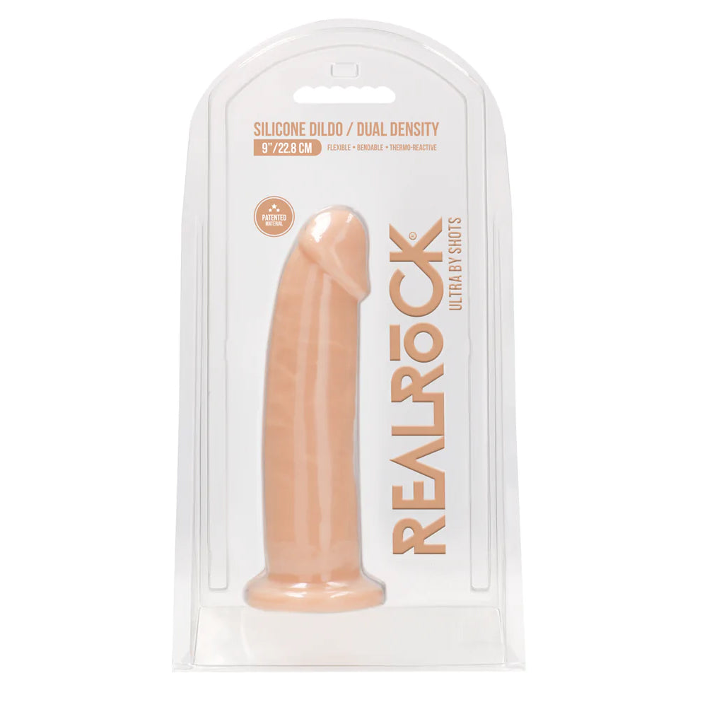 RealRock Dual Density Silicone Dildo without Balls 9 Inch Flesh