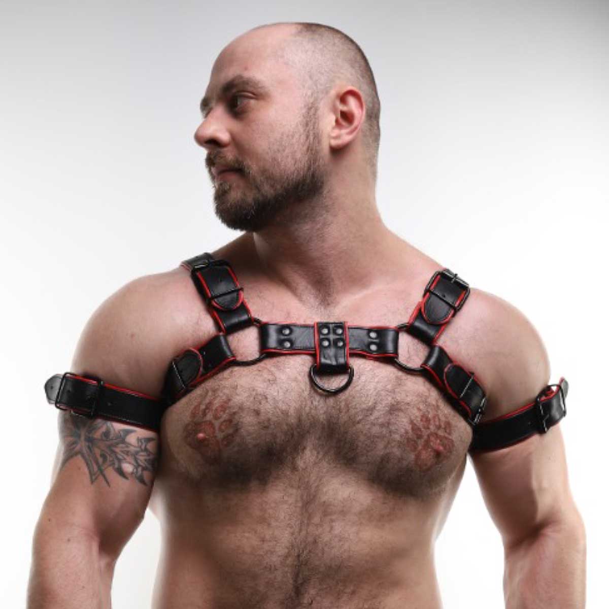 ruff GEAR Double Tone Leather Bulldog Harness Red Black
