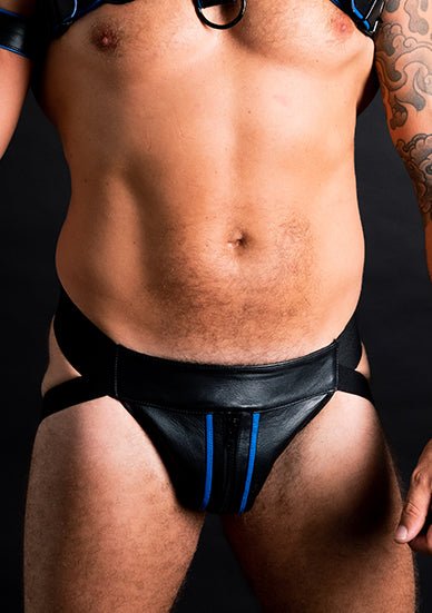 ruff GEAR Double Tone Leather Zip Jockstrap Blue Black