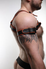 ruff GEAR Leather Reflector Bicep Strap Black Neon Orange