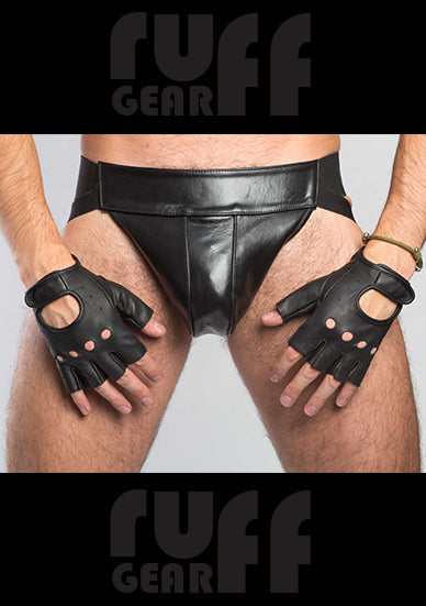 ruff GEAR Fingerless Leather Gloves Black