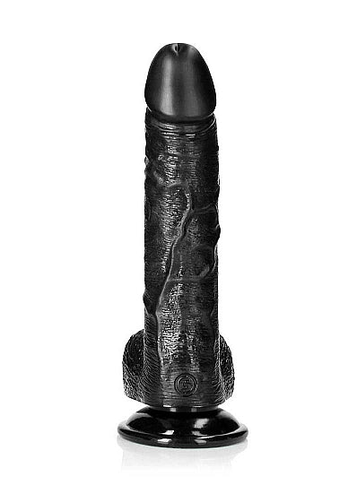 RealRock Curved Realistic Dildo with Balls 8 Inch Black